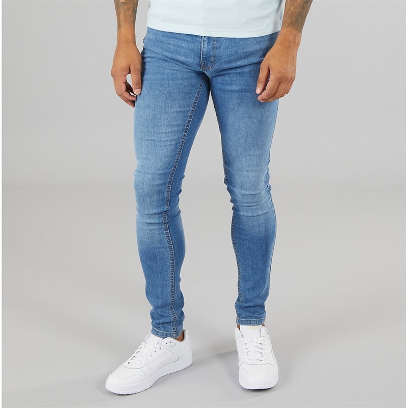 Avant Garde Mens Staple Skinny Stretch Jeans Mid Blue