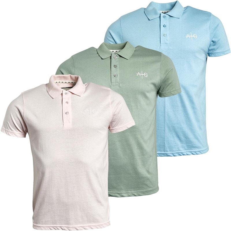 Avant Garde Mens Salton Three Pack Polo Shirts Baby Blue/Chalk Pink/Mint Green