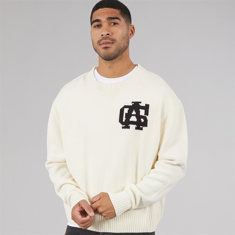 Avant Garde Mens Quinn Logo Crew Neck Jumper Ecru