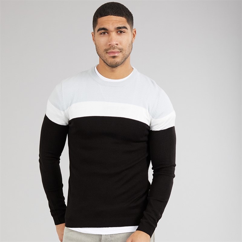 Avant Garde Mens Tatum Block Crew Neck Jumper Silver/Black