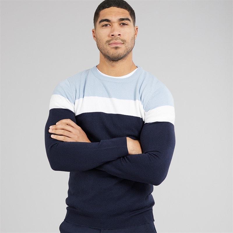 Avant Garde Mens Tatum Block Crew Neck Jumper Navy
