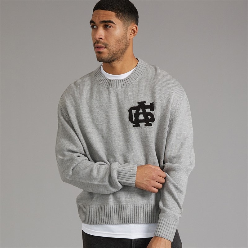 Avant Garde Mens Quinn Logo Crew Neck Jumper Grey Marl