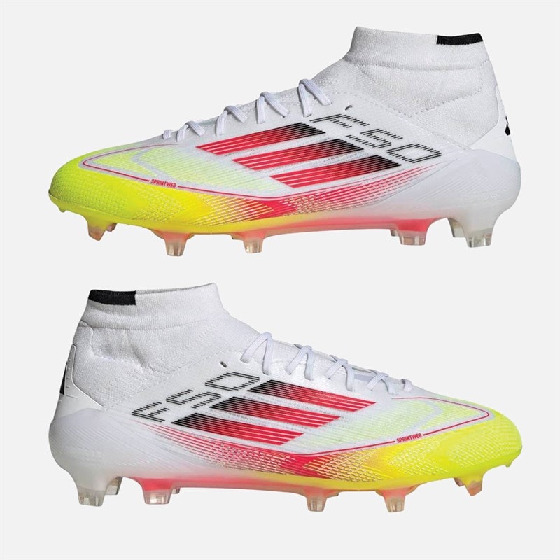 adidas Womens F50 Elite Solar Pack Mid-Cut FG Firm Ground Football Boots Cloud White/Lucid Red/Solar Yellow