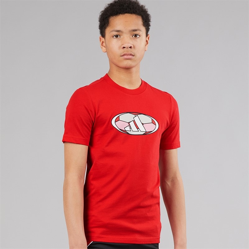 adidas Junior Boys House Of Tiro Graphic T-Shirt Pure Ruby