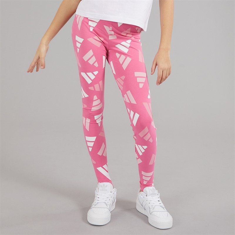 adidas Junior Girls Essentials AOP Logo Celebration Leggings Pink Fusion