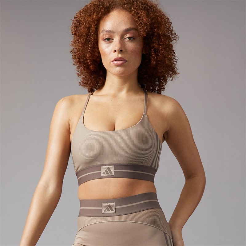 adidas Womens Hyperglam Rib Light Support Bralette Chalky Brown/Earth Strata