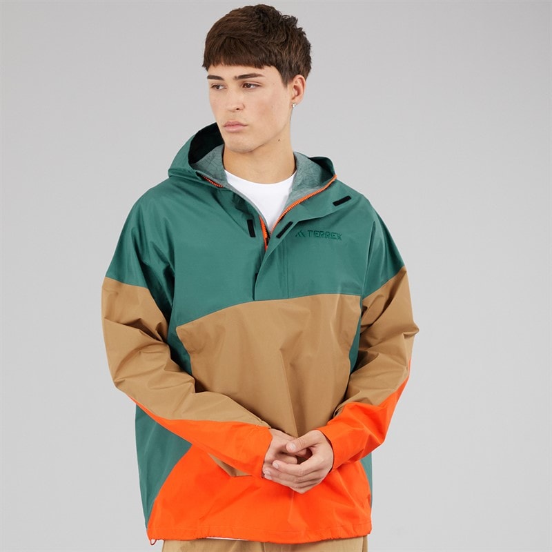 adidas Mens Terrex Xploric 2.5l Climaproof Waterproof Anorak Jacket Preloved Teal/Cardboard/Semi Impact Orange