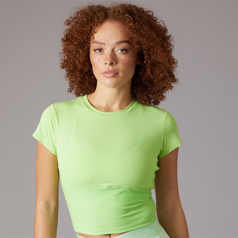 adidas Womens Hyperglam Rib Baby T-Shirt Semi Green Spark/Lime Burst