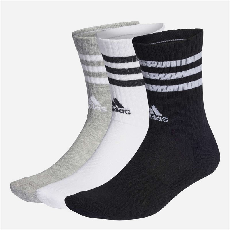 adidas 3 Stripes Sportswear Cushioned Three Pack Crew Socks Medium Grey Heather/White/Black