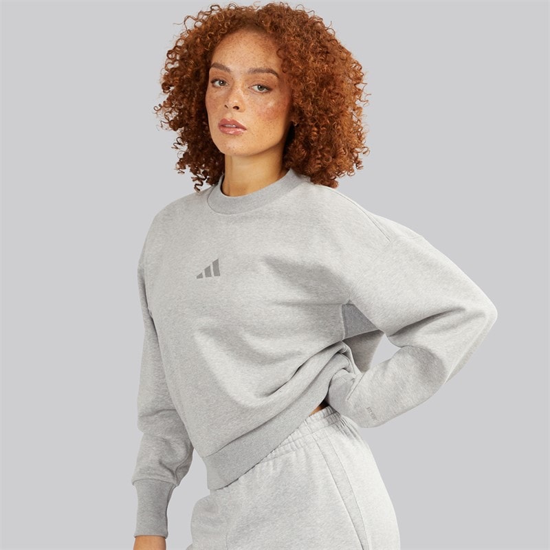 adidas Womens All SZN Fleece Loose Fit Sweatshirt Medium Grey Heather