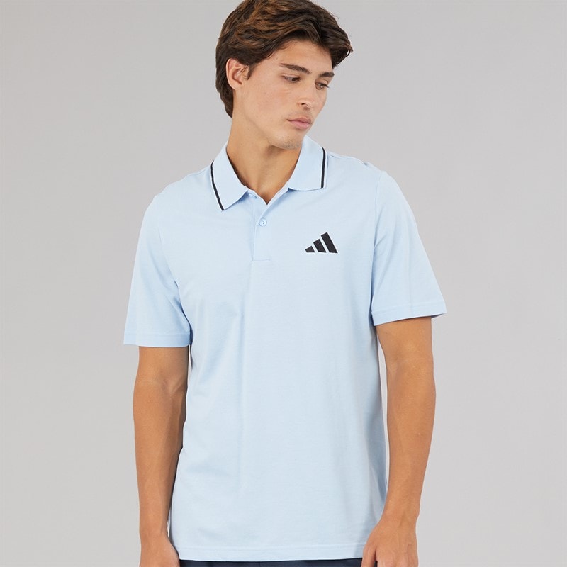 adidas Mens Essentials Small Logo Pique Polo Shirt Glow Blue/Black