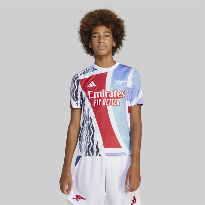 adidas Junior Boys AFC Arsenal FC 24/25 Pre Match Jersey Better Scarlet/White/Black/Clear Aqua