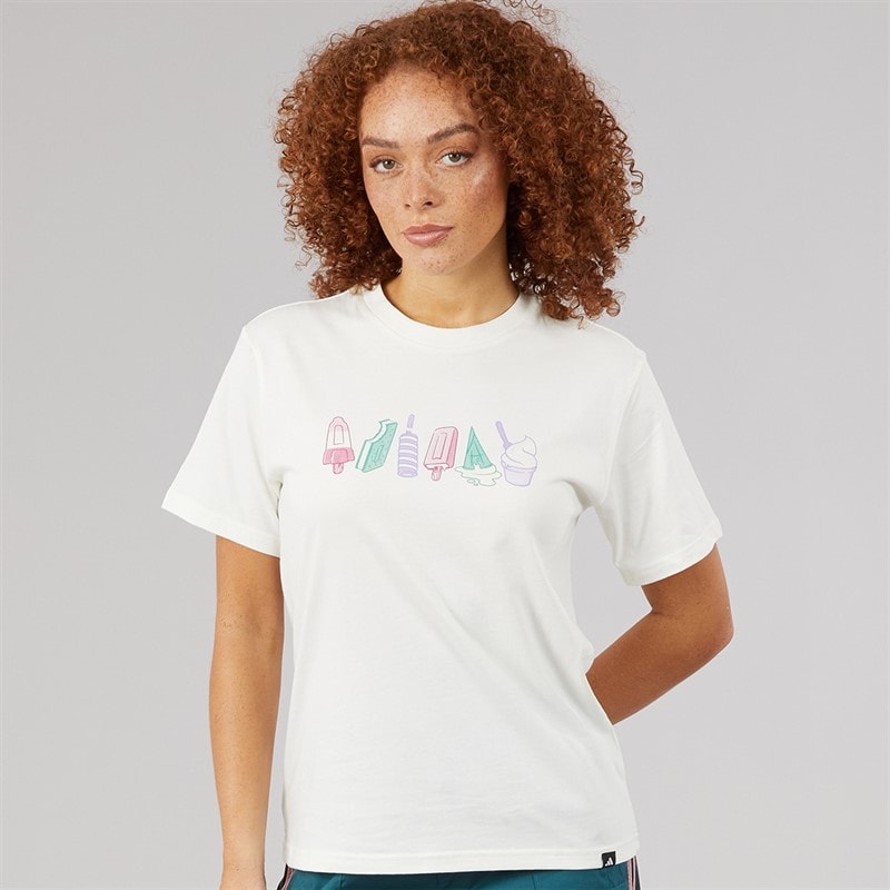 adidas Womens Lounge Food Graphic T-Shirt Off White