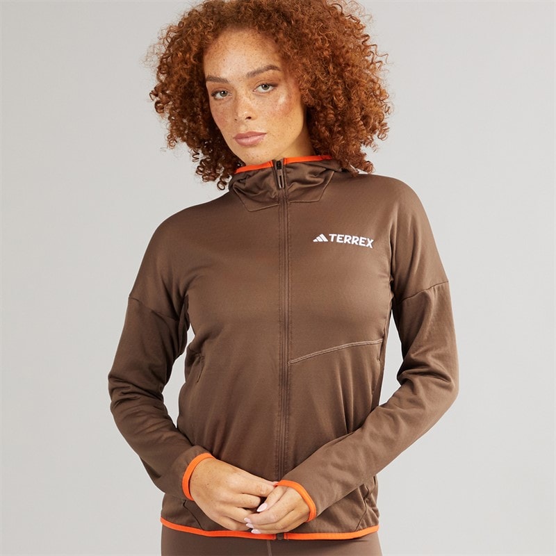 adidas Womens Terrex Xperior Climawarm Full Zip Hooded Fleece Jacket Earth Strata