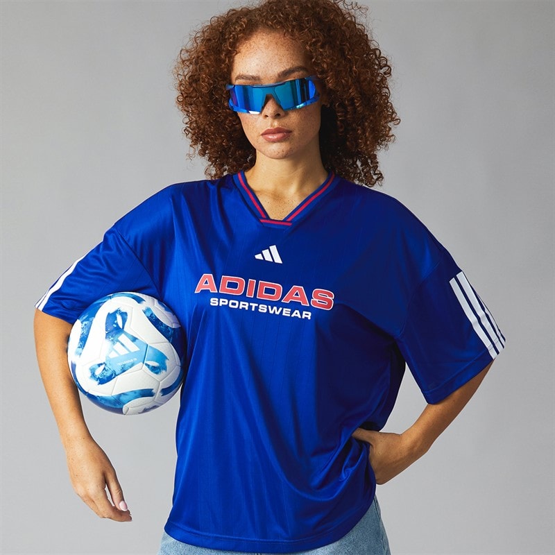 adidas Womens House Of Tiro Nations Pack Boyfriend Fit T-Shirt Semi Lucid Blue