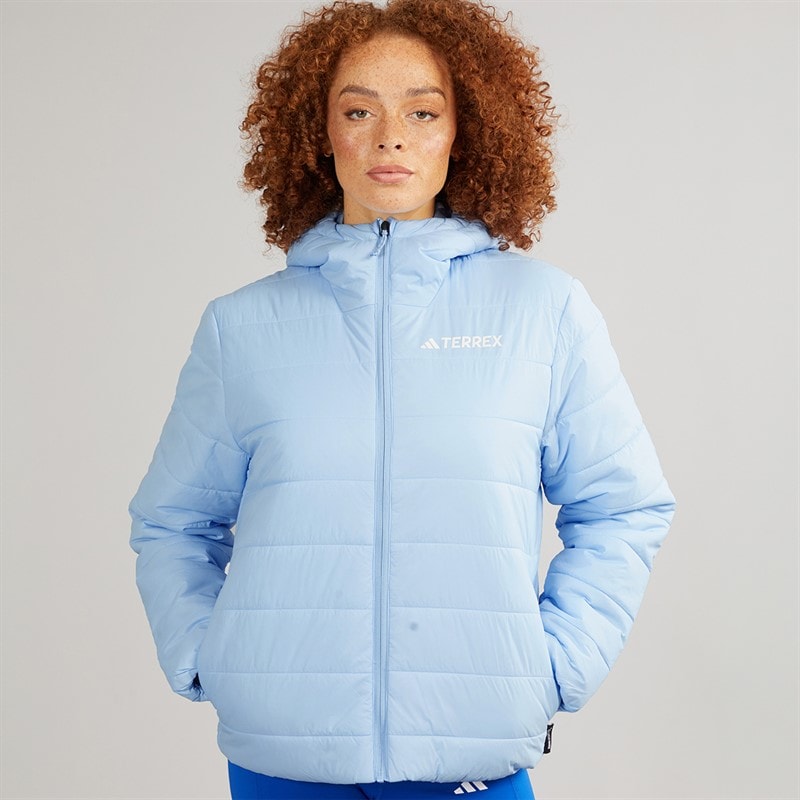 adidas Womens Terrex Essentials Climawarm Insulated Hooded Jacket Glow Blue