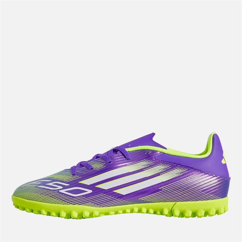 adidas Mens F50 Club Radiant Blaze Pack TF Astro Turf Football Boots Purple Rush/Cloud White/Lucid Lemon