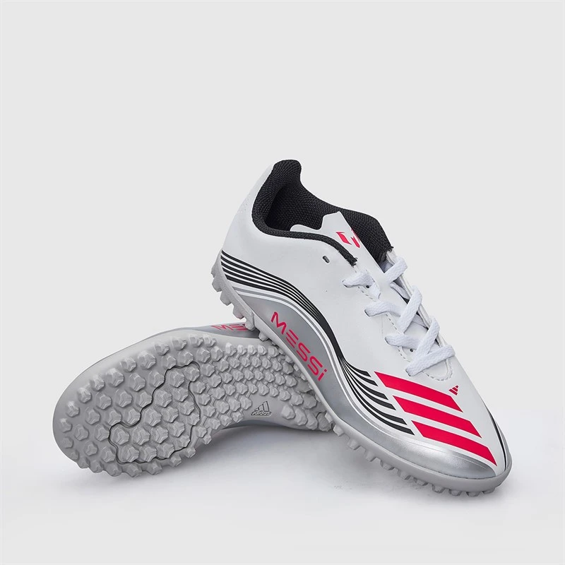 adidas Junior F50 Messi Club Prestig10 TF Astro Turf Football Boots Cloud White/Lucid Red/Silver Metallic