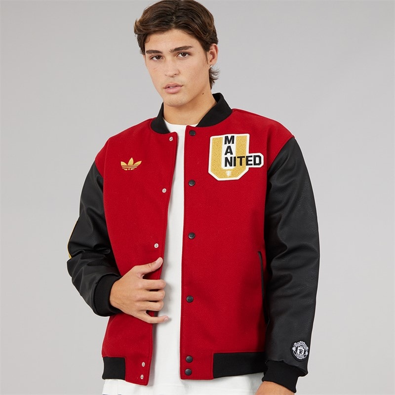 adidas Mens MUFC Manchester United VRCT Varsity Jacket Active Maroon