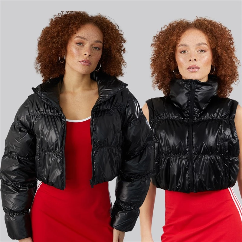 adidas Originals Womens Essentials Glossy 2 In 1 Cropped Puffer Jacket Black