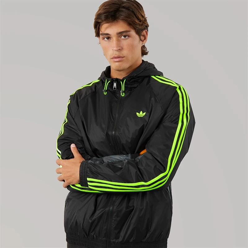 adidas Originals Mens Cutline Windbreaker Jacket Black/Signal Green