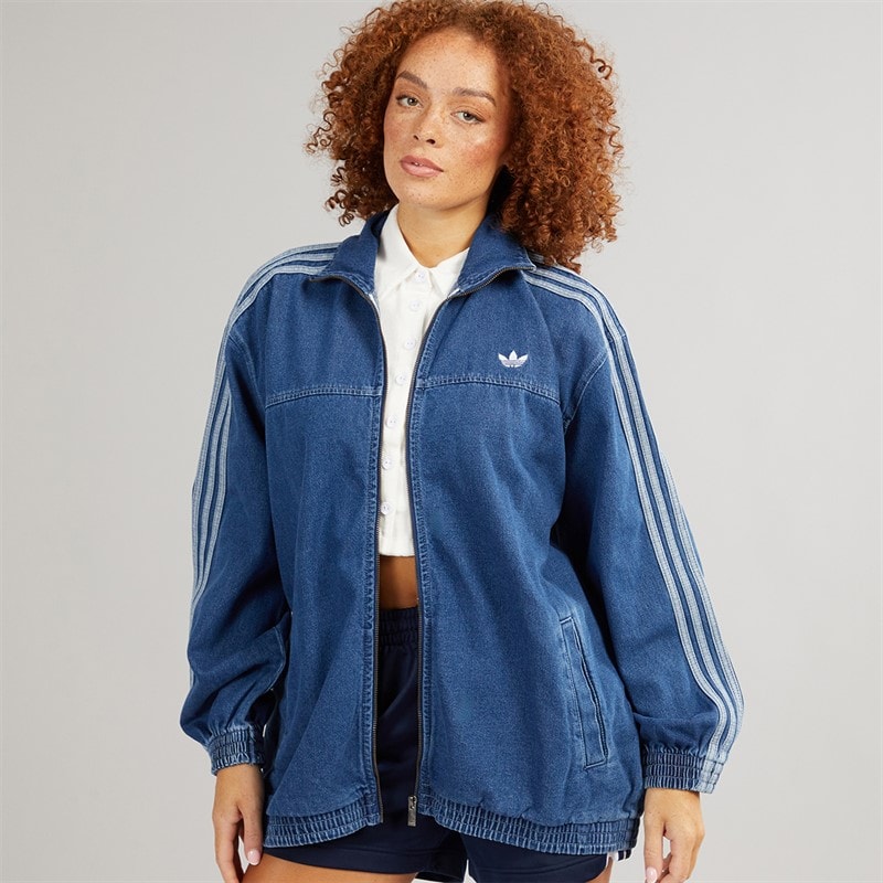 adidas Originals Womens Adicolor Firebired Oversized Denim Track Top Indigo Denim