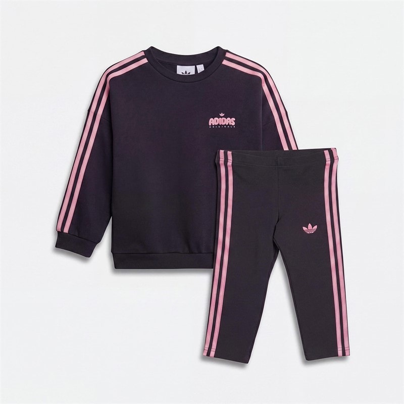 adidas Originals Infant Girls Bubble Logo Sweatshirt And Leggings Set Carbon/Bliss Pink