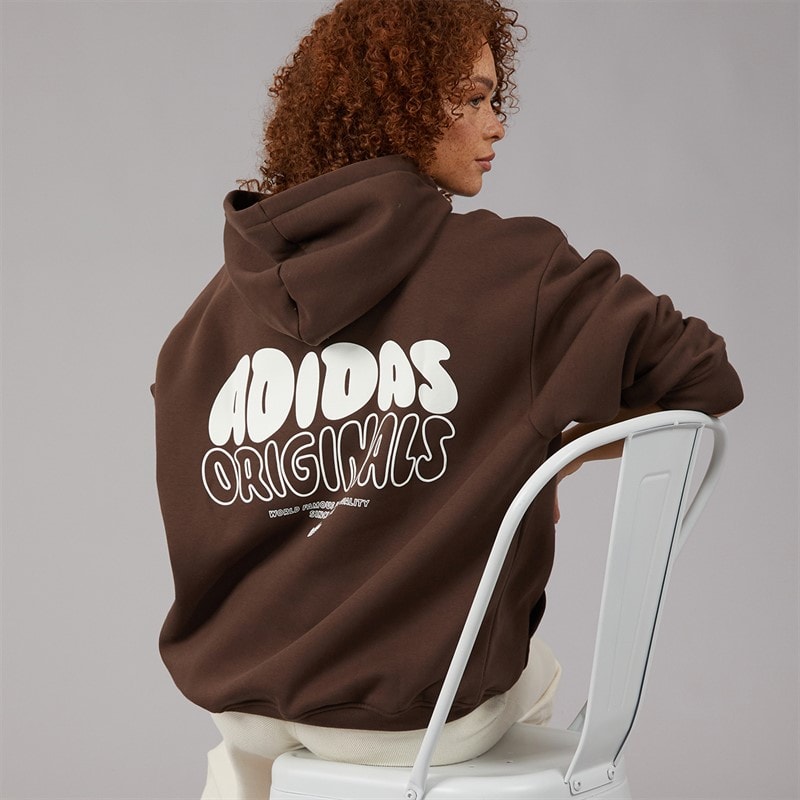 adidas Originals Womens Wave Bubble Logo Oversized Hoodie Brown