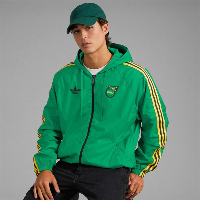 adidas Originals Mens JFF Jamaica Adicolour Windbreaker Jacket Court Green