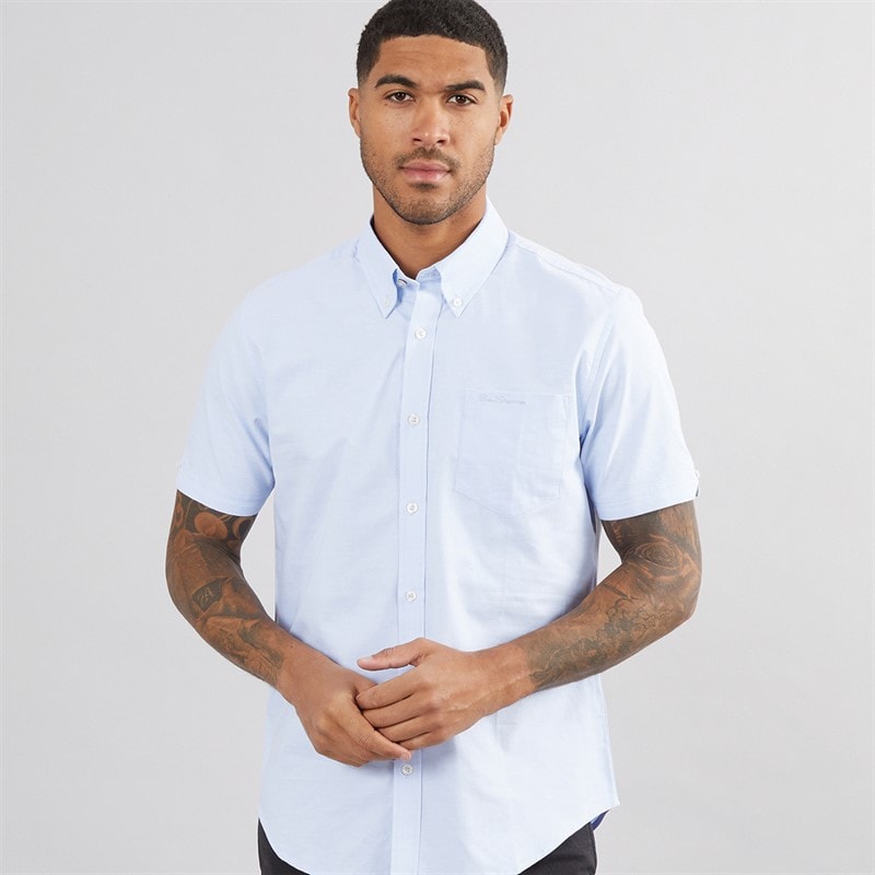 Ben Sherman Mens Short Sleeve Oxford Shirt Sky