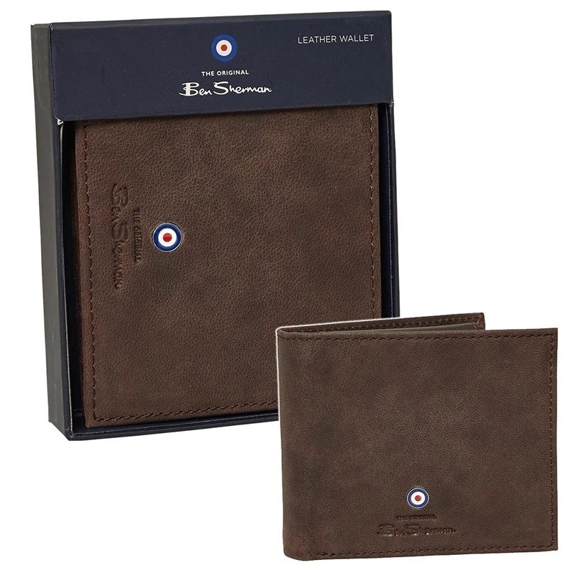 Ben Sherman Mens Target Bi Fold Wallet Brown