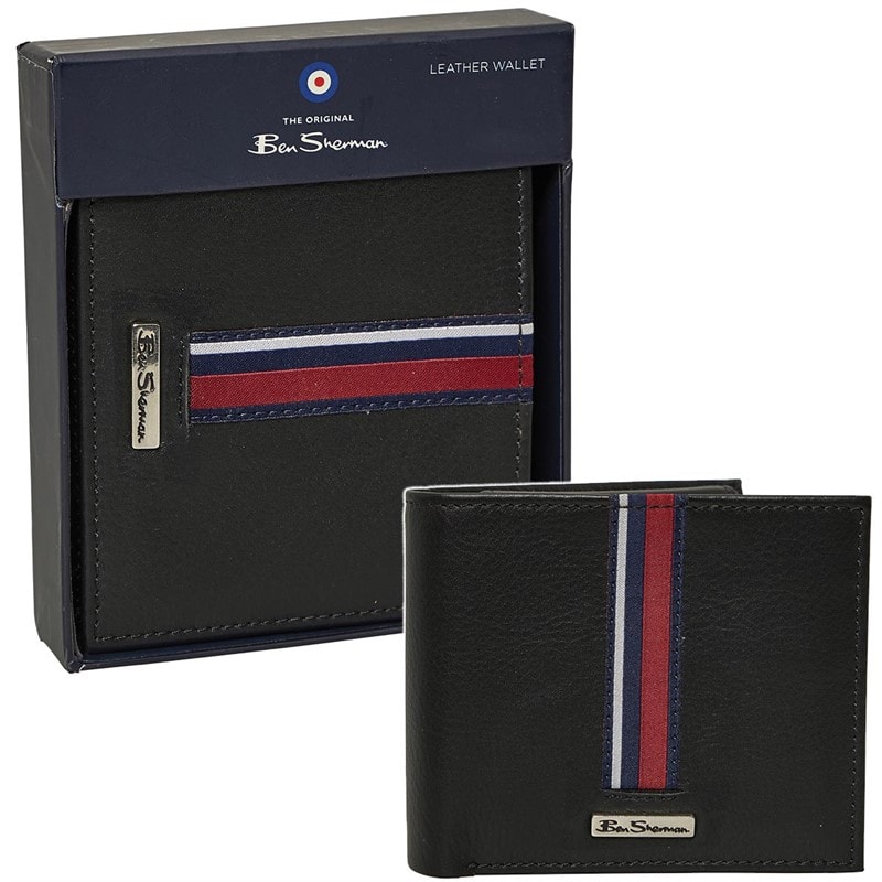 Ben Sherman Mens Mod Tape Bi Fold Wallet Black