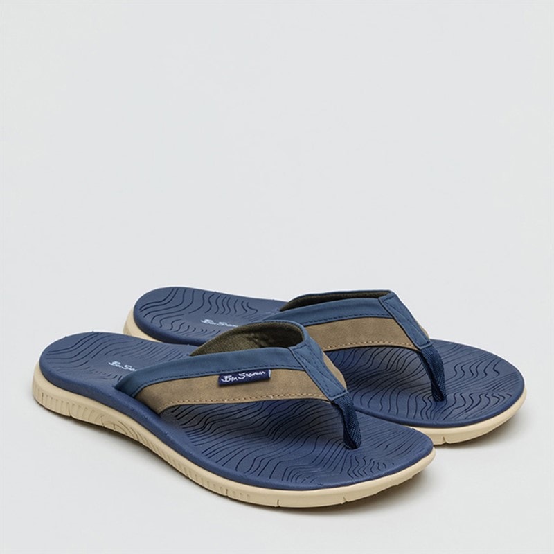Ben Sherman Mens Surfside Flip Flops Navy/Khaki