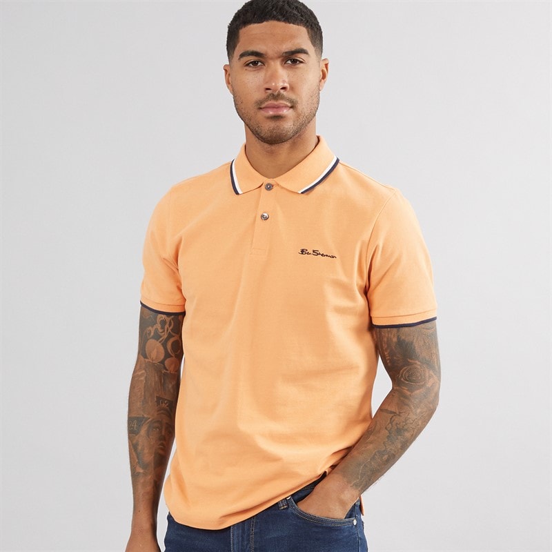 Ben Sherman Mens Twin Tipped Polo Shirt Copper Orange