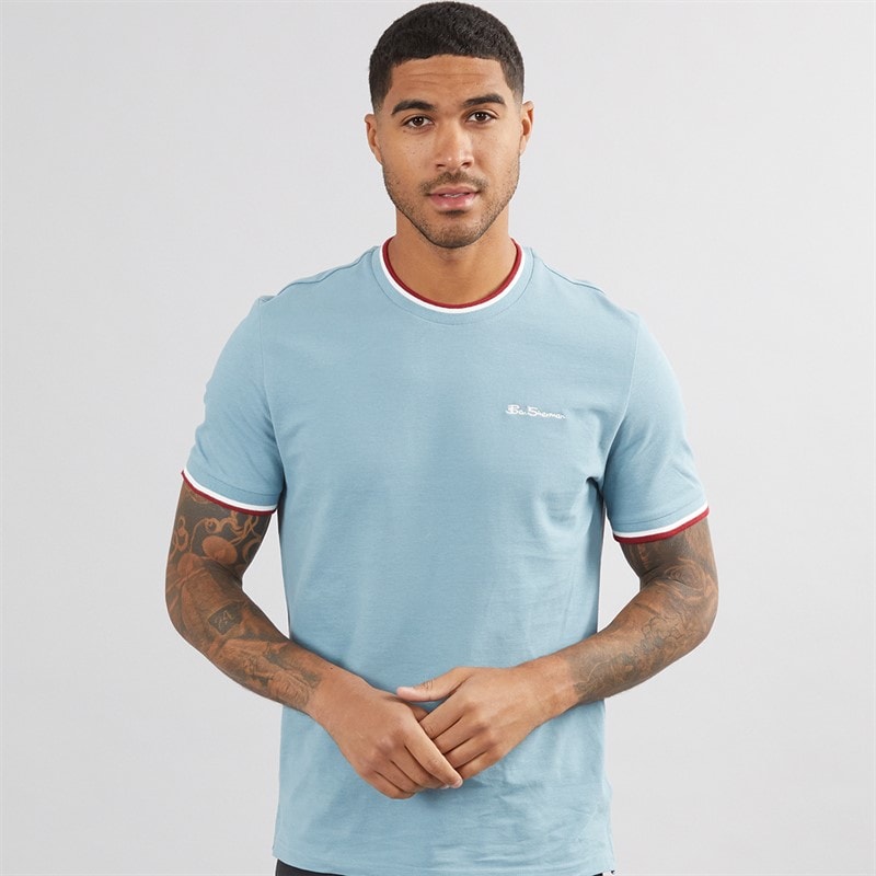 Ben Sherman Mens Pique Ringer T-Shirt Petrol