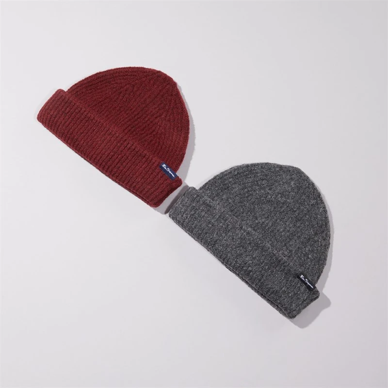Ben Sherman Mens Two Pack Beanies Slate/Burgundy