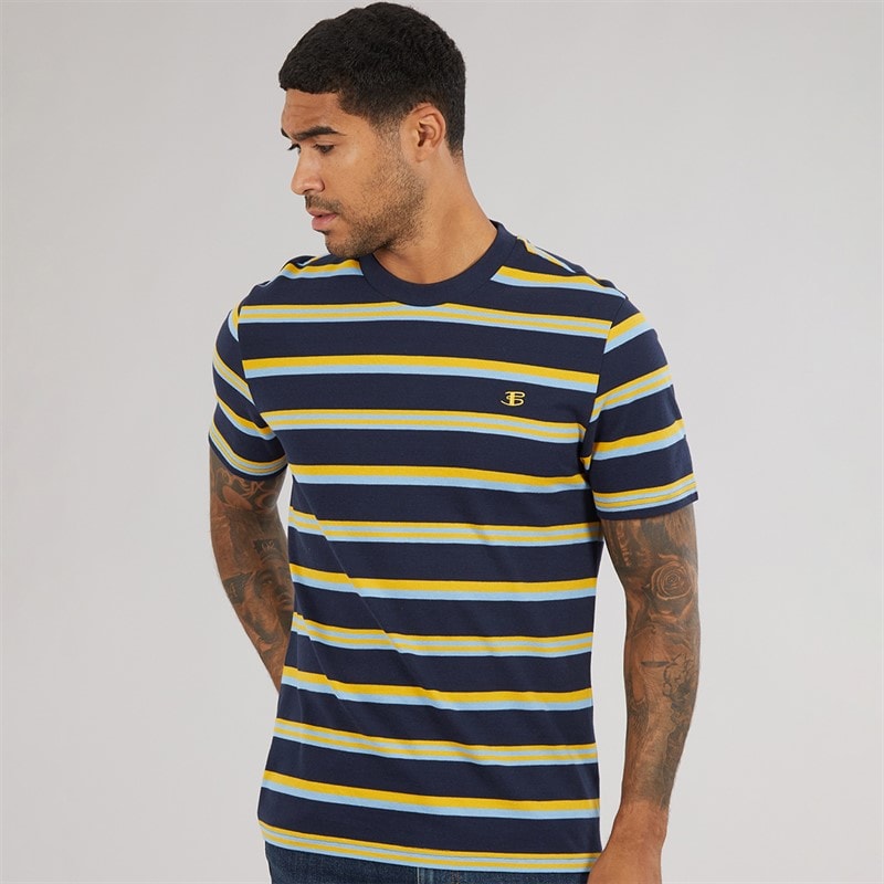 Ben Sherman Mens Textured Stripe T-Shirt Dark Navy