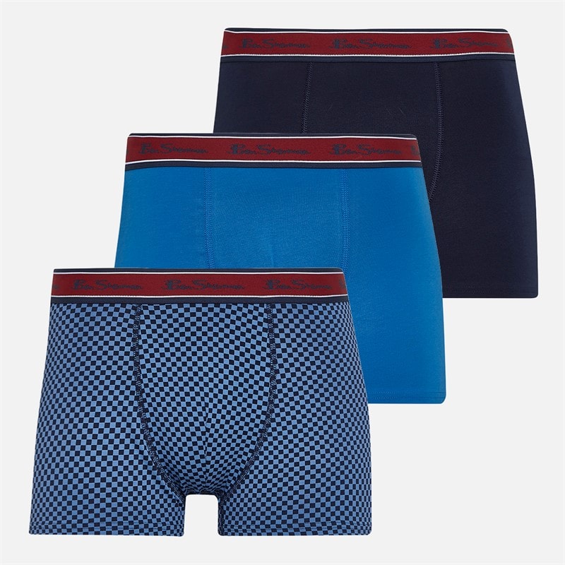 Ben Sherman Mens Three Pack Trunks Checker/Plain