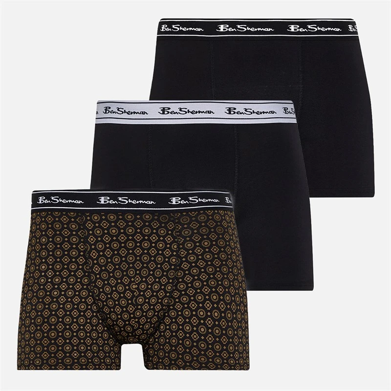 Ben Sherman Mens Three Pack Trunks Geo/Plain