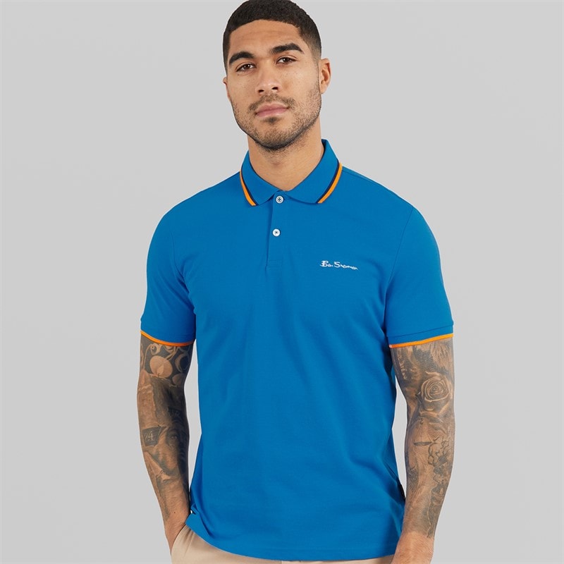 Ben Sherman Mens Twin Tipped Polo Shirt Kingfisher/Orange