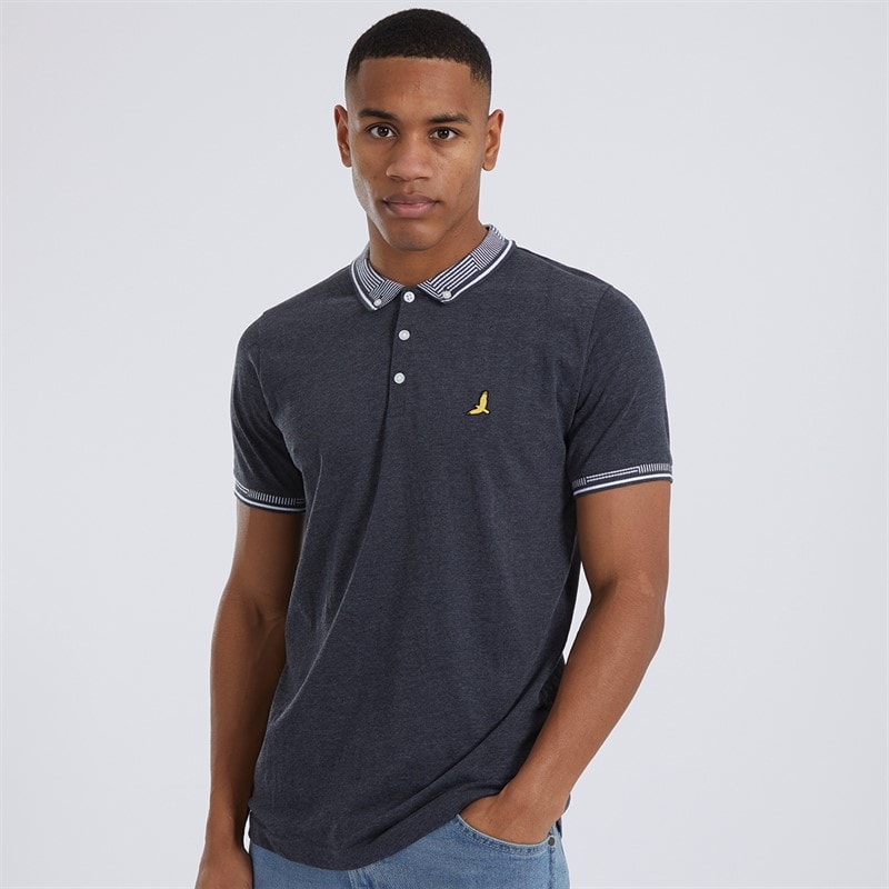 Brave Soul Mens Story Polo Shirt Dark Denim Marl