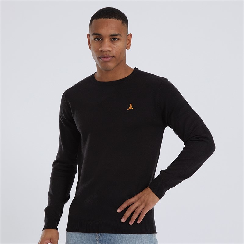 Brave Soul Mens Theory Crew Neck Jumper Jet Black