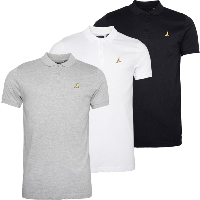 Brave Soul Mens Novek Three Pack Polo Shirts Black/White/Grey