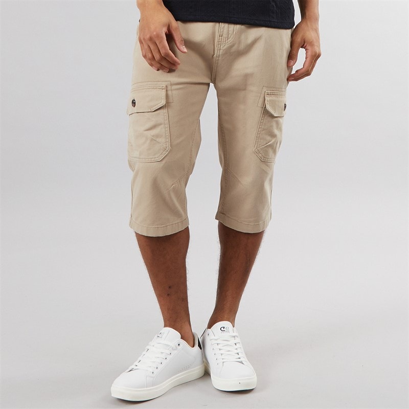 Brave Soul Mens Mes Ardwick 3/4 Cargo Shorts Stone