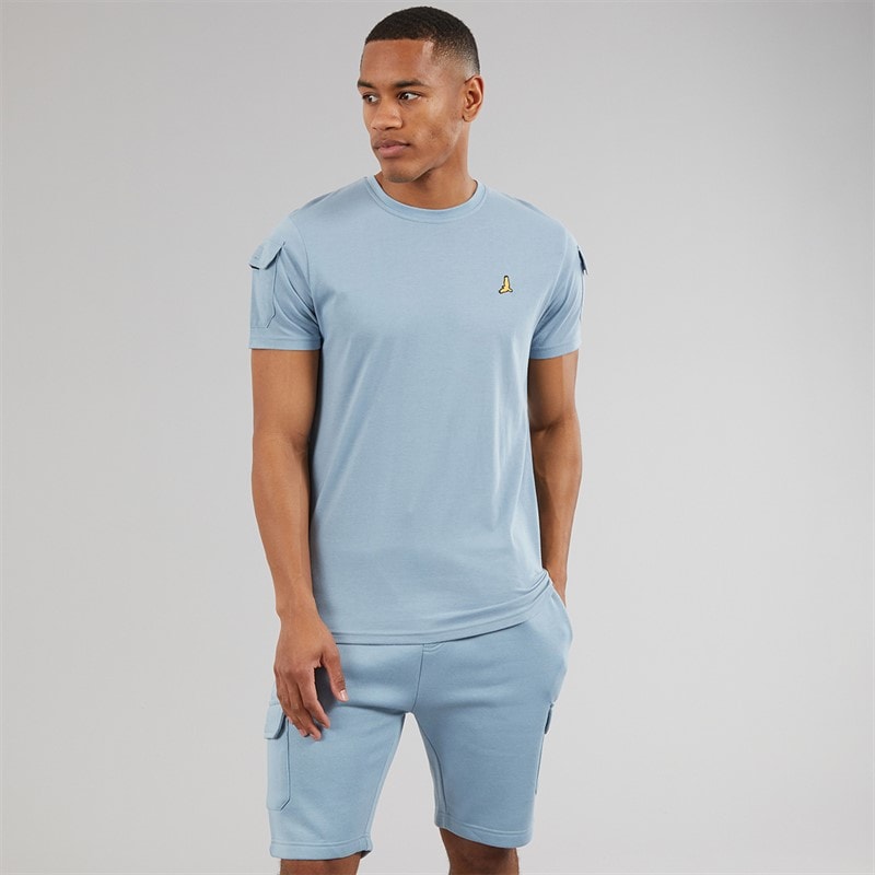 Brave Soul Mens Linus T-Shirt And Shorts Set Set Steel Blue