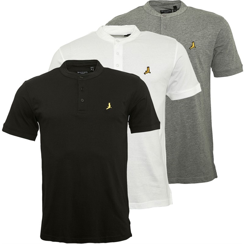 Brave Soul Mens Akari Three Pack Polo Shirts Optic White/Jet Black/Light Grey Marl