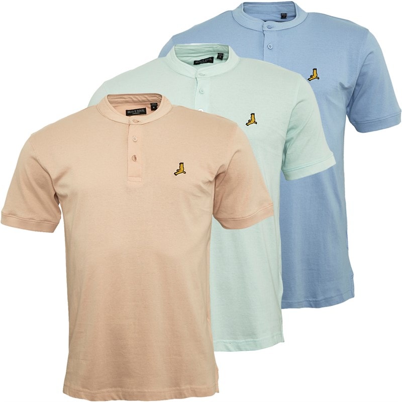 Brave Soul Mens Akari Three Pack Polo Shirts Pale Mint/Cloud Blue/Summer Pink