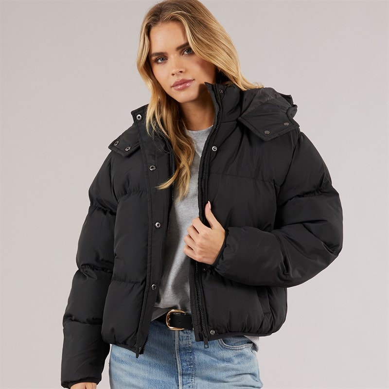 Brave Soul Womens Bunny Short Puffer Jacket Black