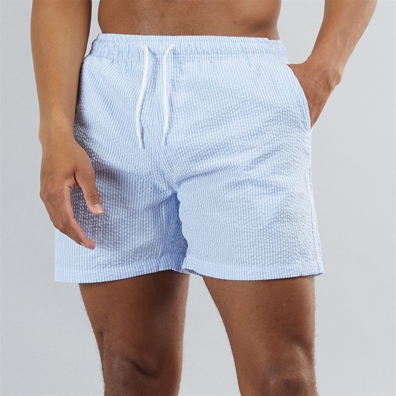 Brave Soul Mens Salou Swim Shorts Pale Blue/White Stripe