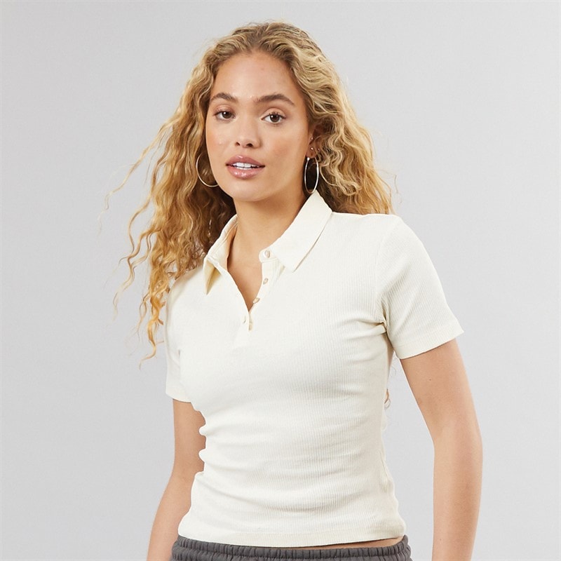 Brave Soul Womens Georgie Polo Top Off White